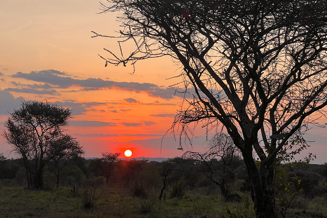 Coucher de soleil au camp The Whisper dans le Serengeti NP